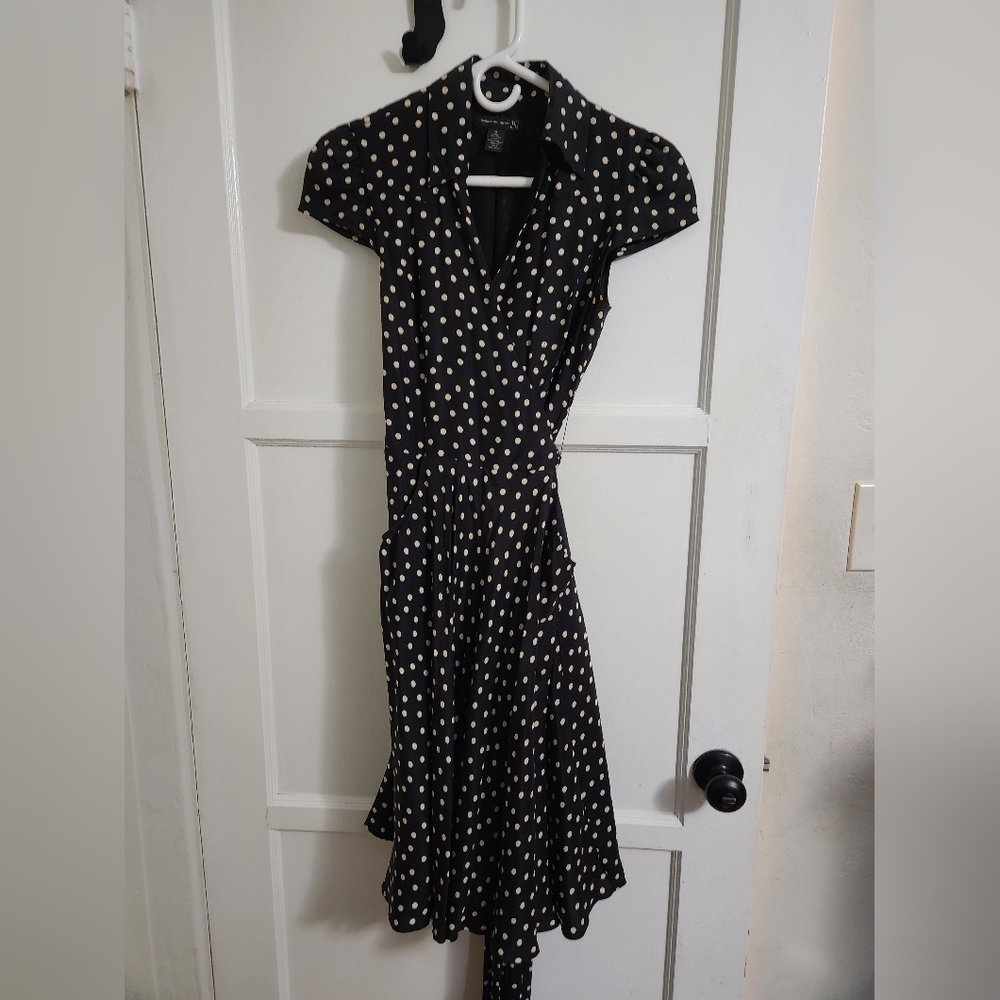 INC International Concepts Black and White Polka Dot Wrap Dress